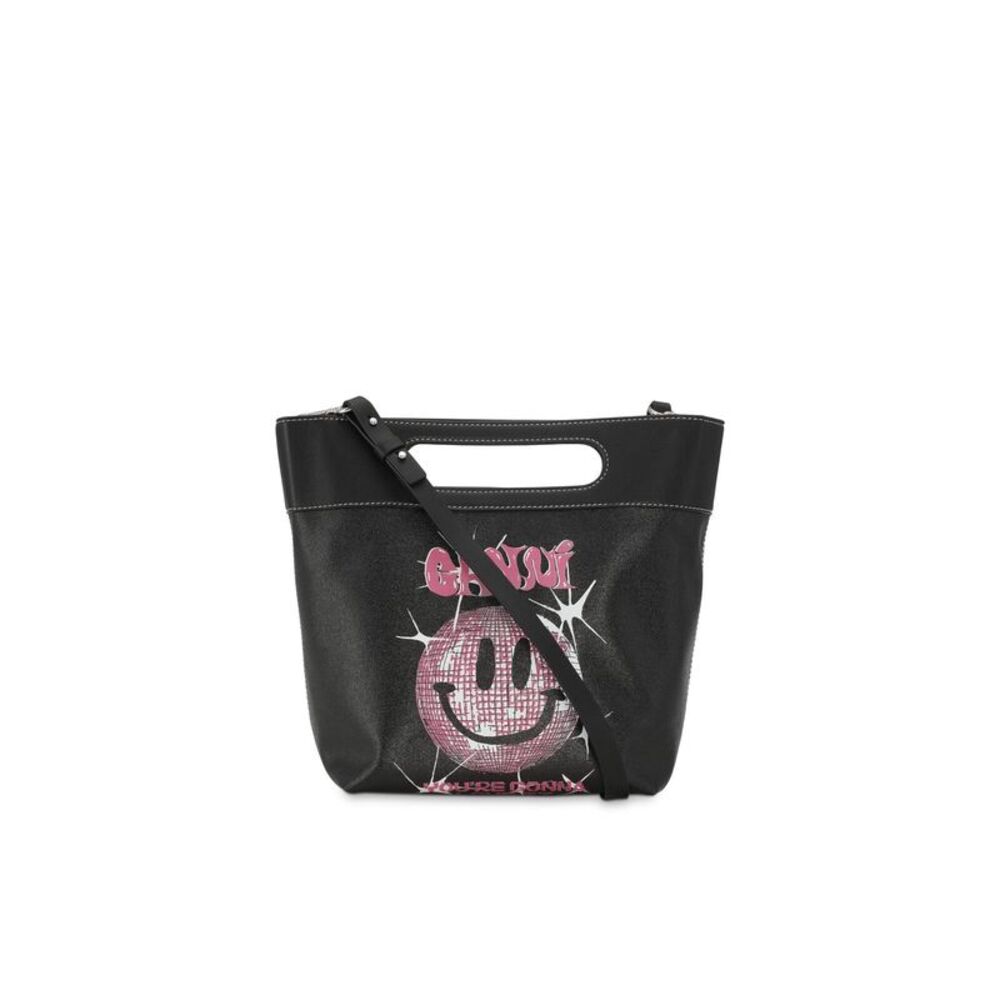 GANNI Women's Black Double Handle Trim Logo Adjustable Tote Handbag Purse